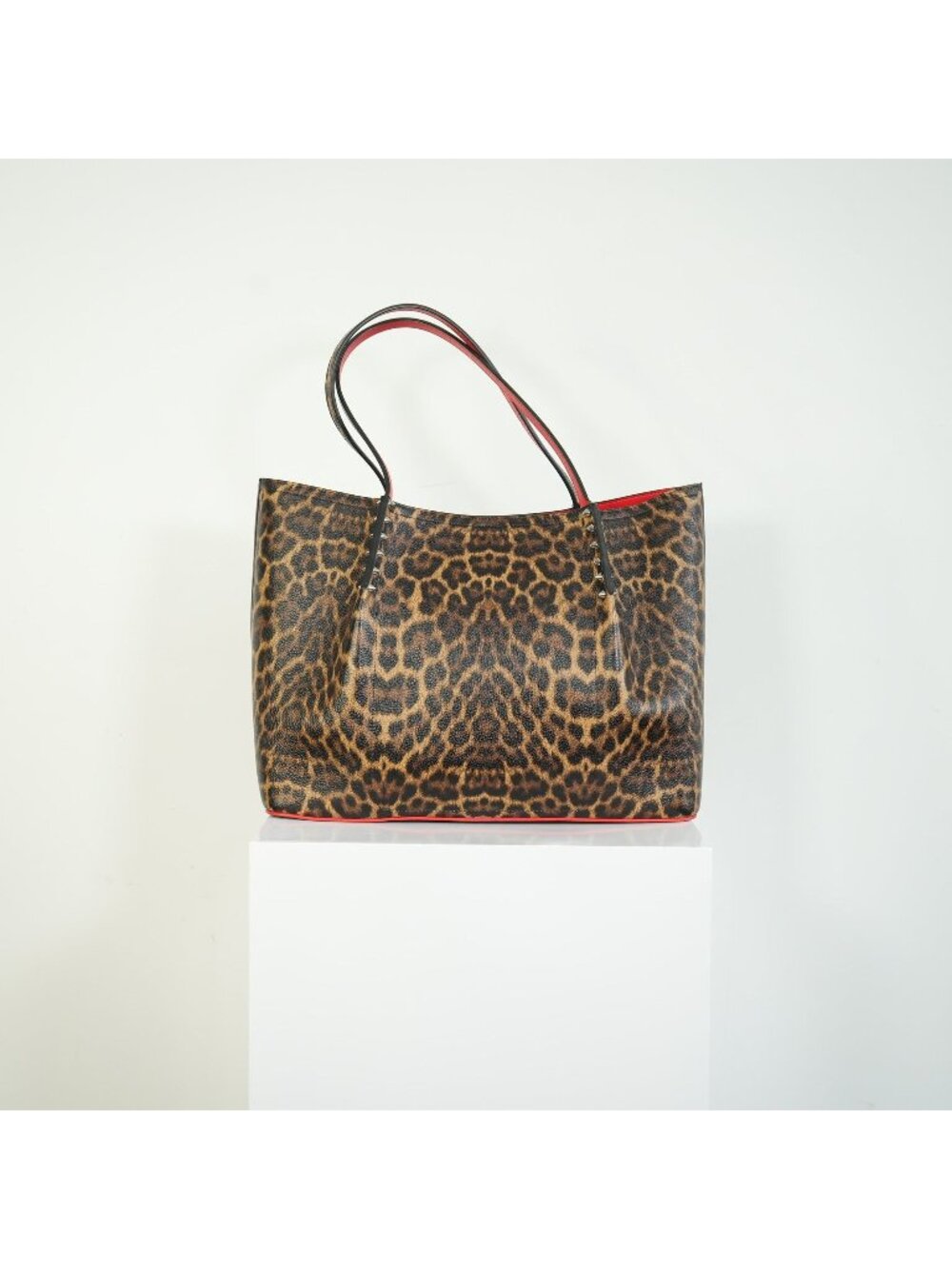 Christian Louboutin Cabata Tote Leopard Print Studded Leather Shoulder Bag